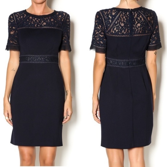 Rebecca Taylor Navy Lace Sheath Dress - Picture 1 of 16